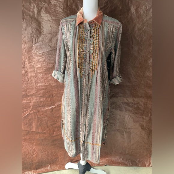 Aratta Silent Journey Mixed Fabric Button Up Dress M - Picture 1 of 8